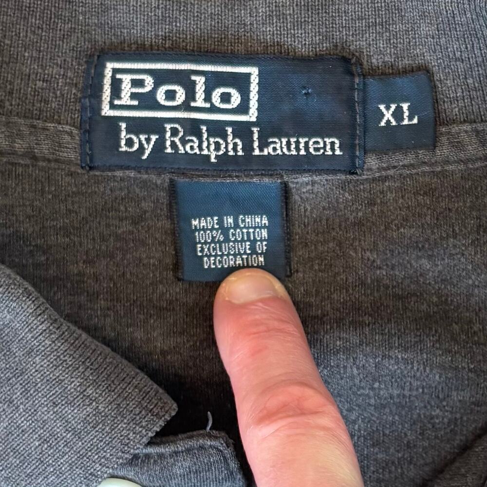 Polo Ralph Lauren Y2K Cotton Polo Shirt Long Sleeve Pony Logo Gray Mens Size XL - Picture 3 of 8